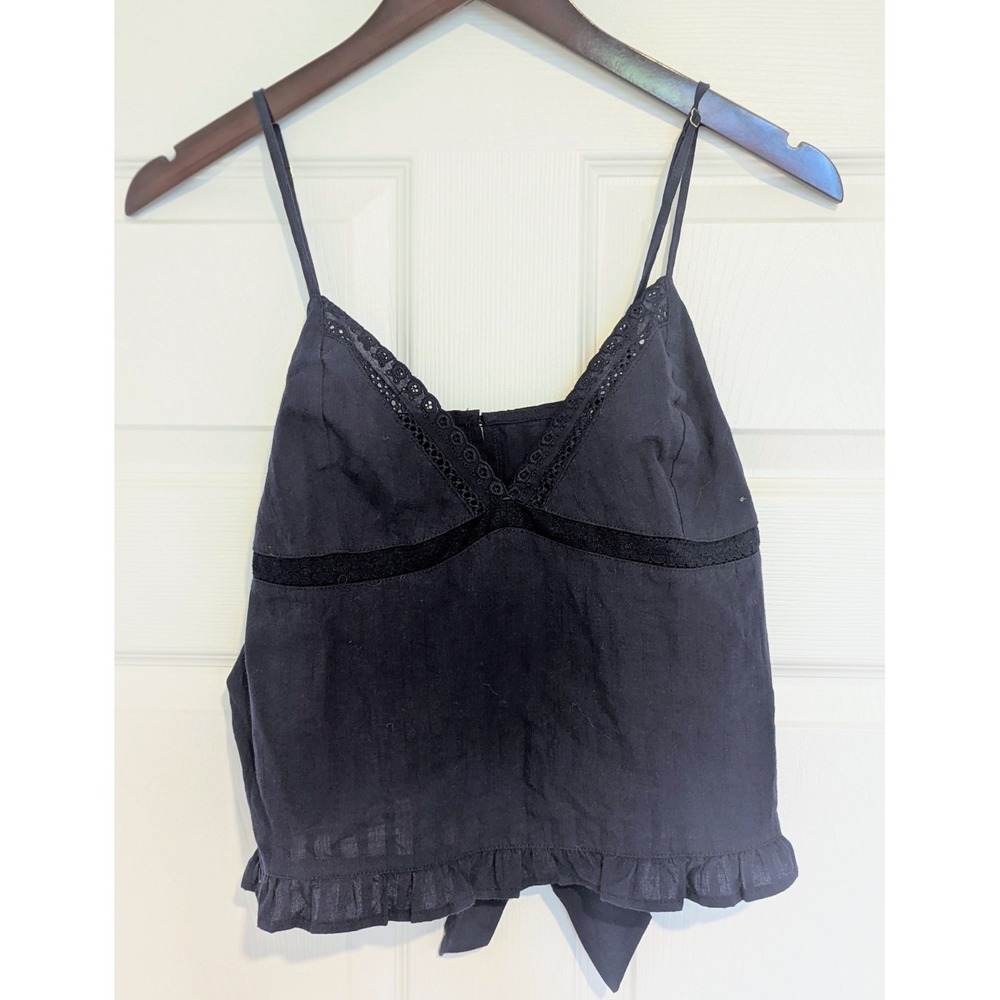 Your Favorite by PacSun Navy Blue Lace Trim Cami Tank Top Medium Ruffle Tie Back